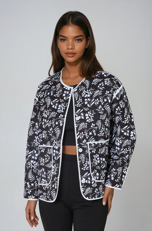 Kate floral black quilted jacket
