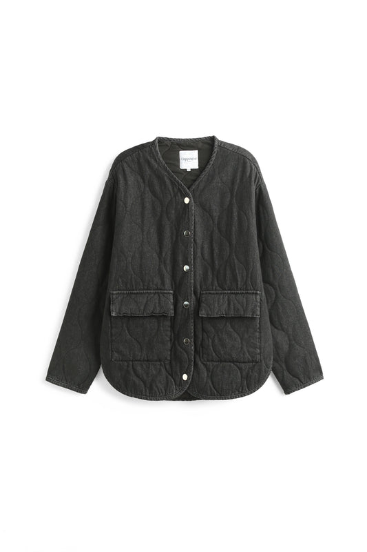 Tara black quilted denim shirt jacket
