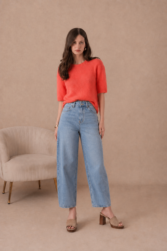 Lottie neon coral short sleeve alpaca jumper