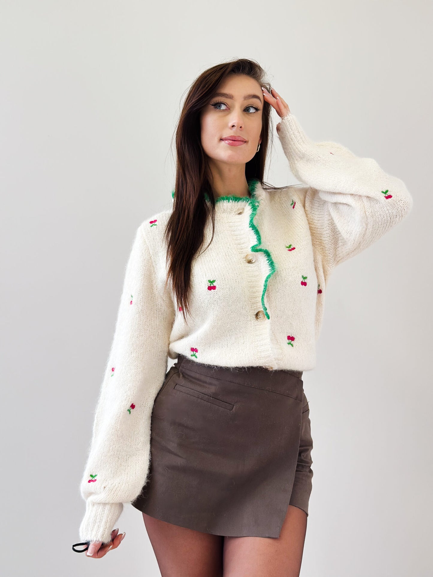 Piper green trim cherry cardigan