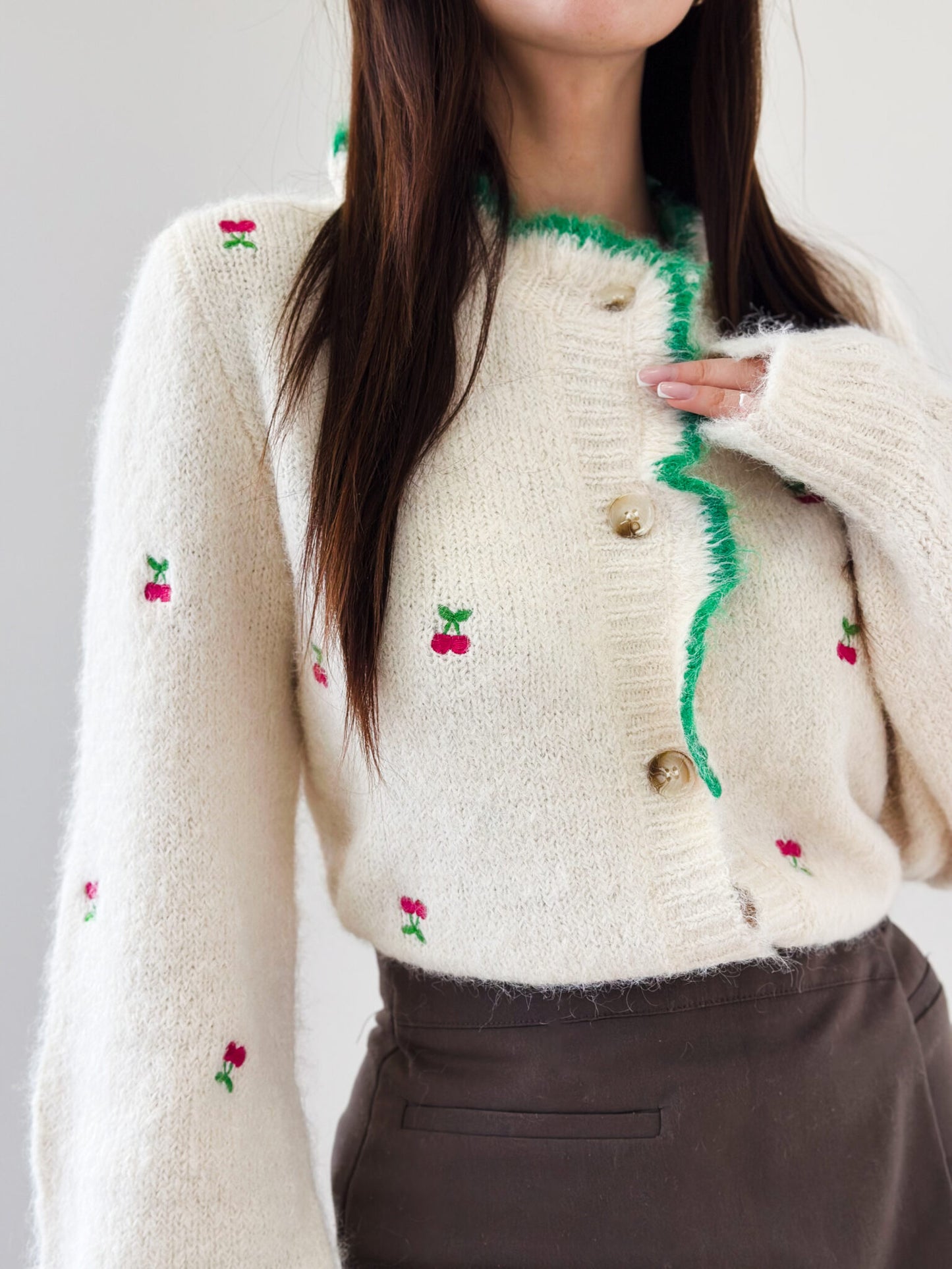 Piper green trim cherry cardigan