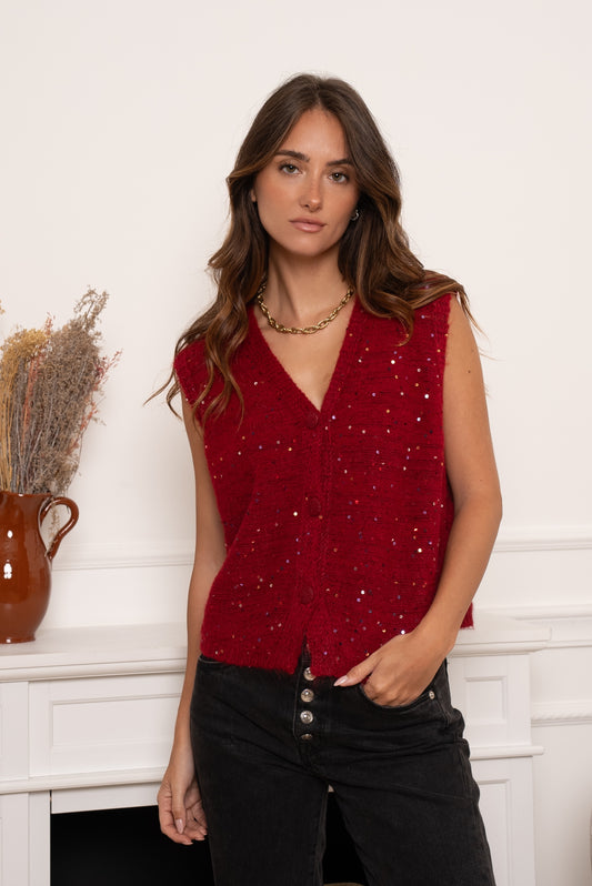 Audrey burgandy knit sequin waistcoat vest