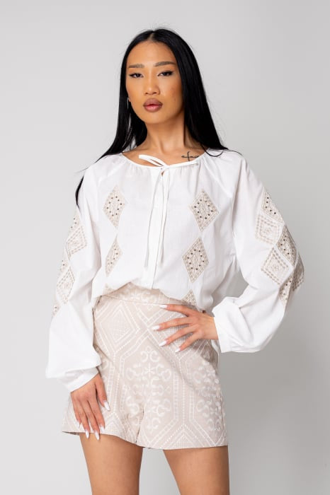 Harper chevron embroidered cotton blouse