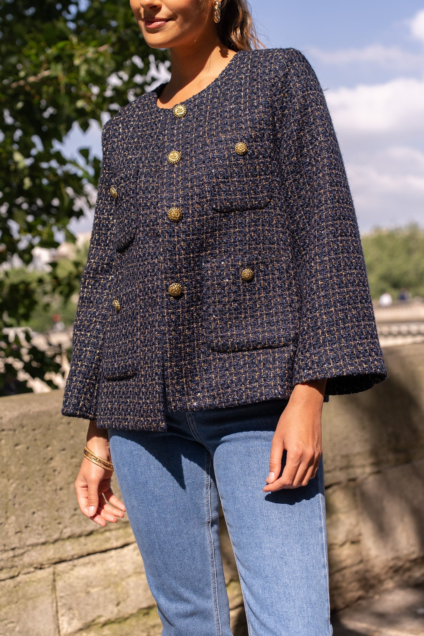 Sofia navy tweed boucle jacket