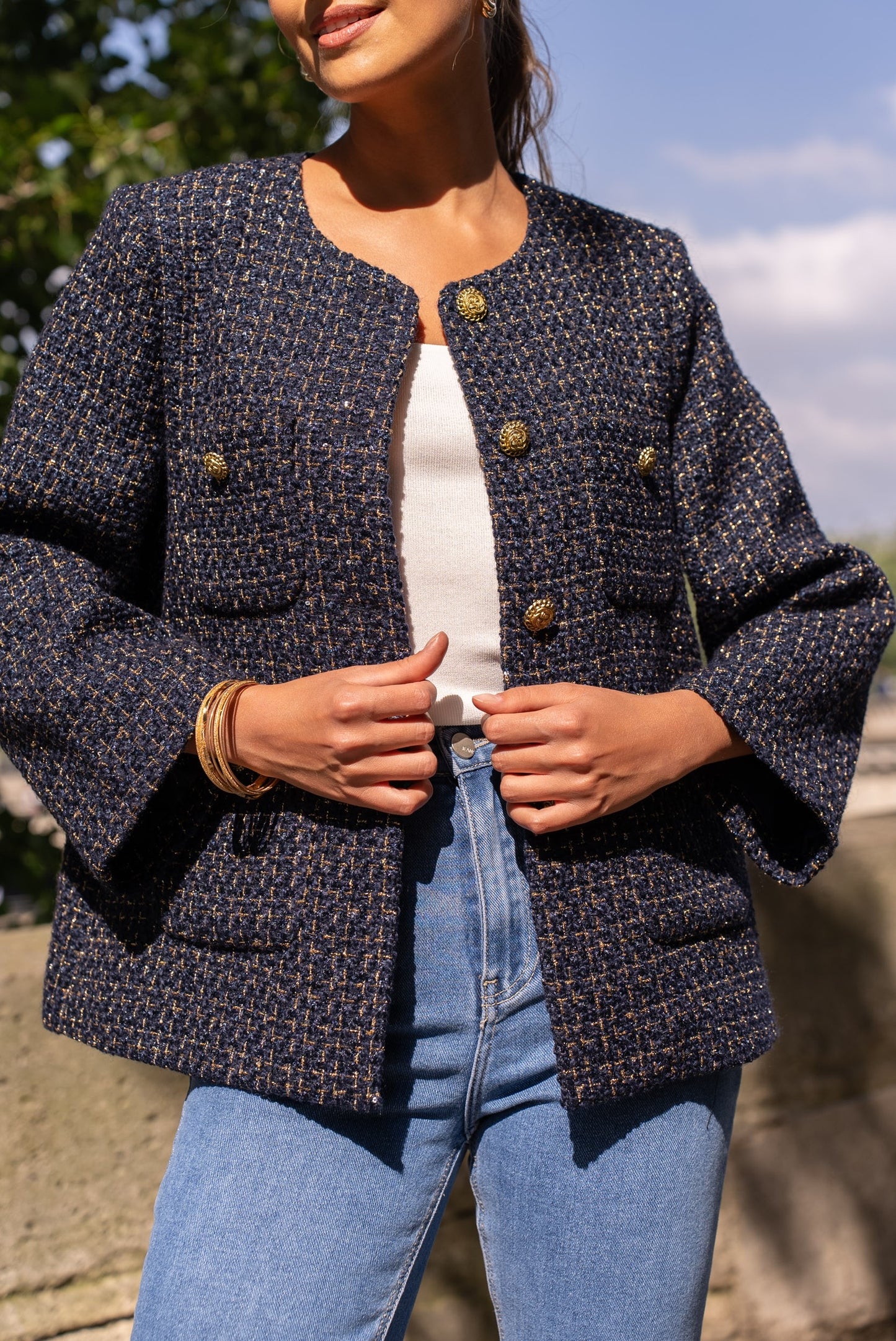 Sofia navy tweed boucle jacket