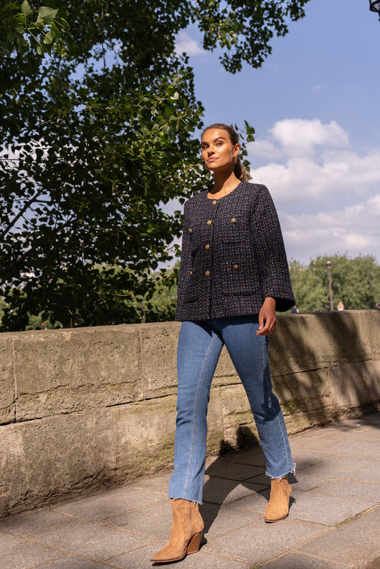 Sofia navy tweed boucle jacket
