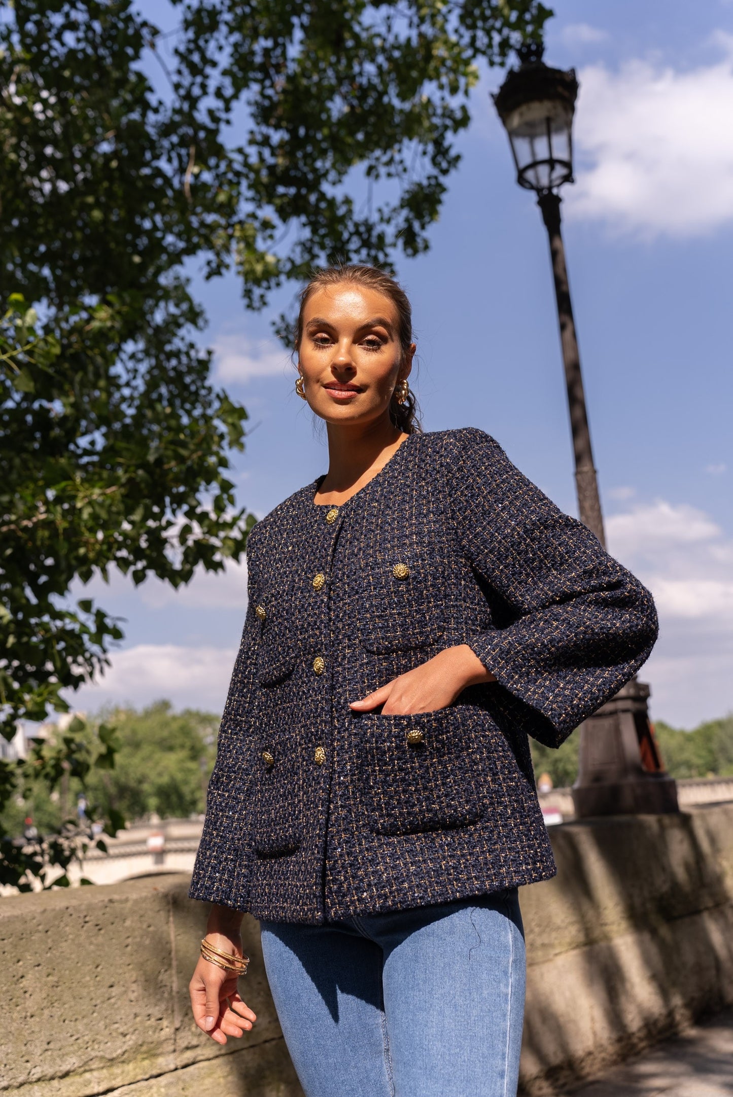 Sofia navy tweed boucle jacket
