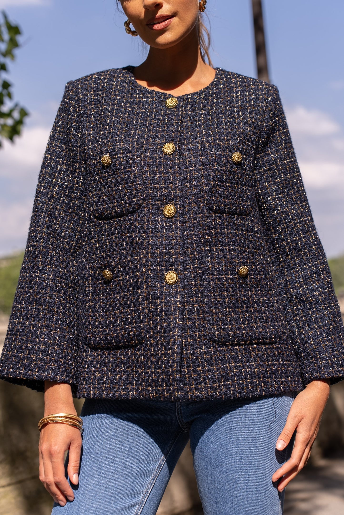 Sofia navy tweed boucle jacket