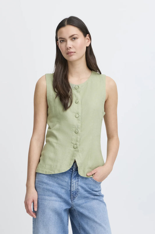 IHLINNO Linen Waistcoat - Green