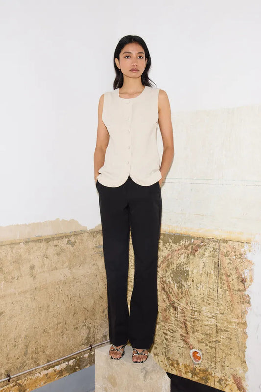 IHLINNO Linen Waistcoat - Natural Ecru