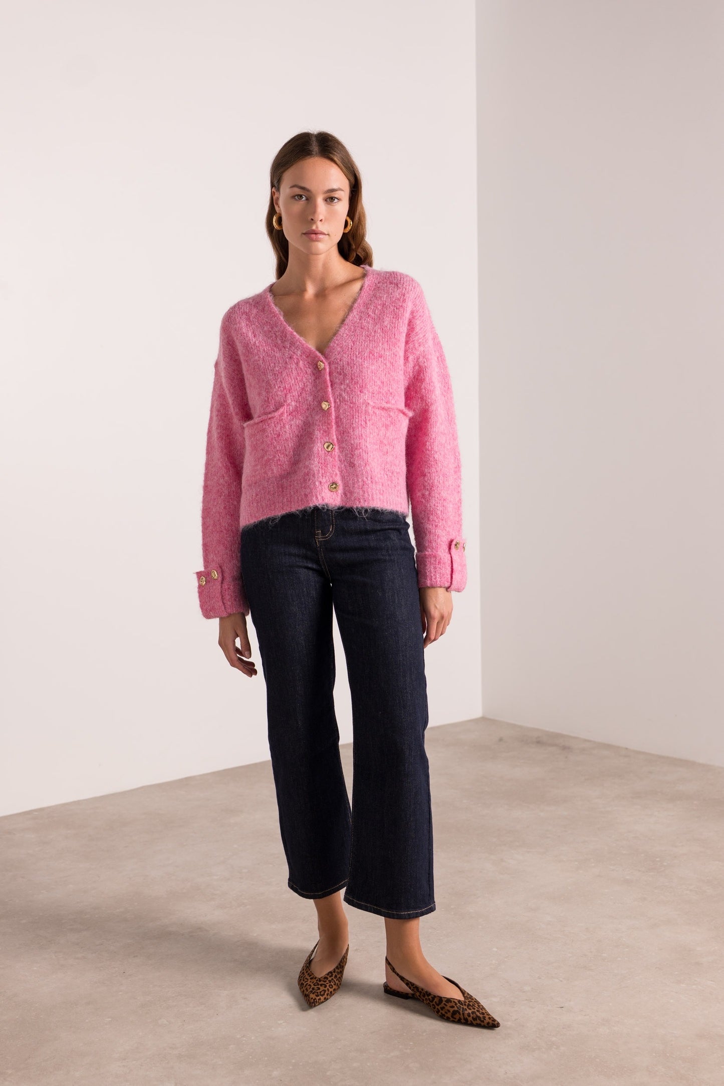 Isla pink gold button cardigan