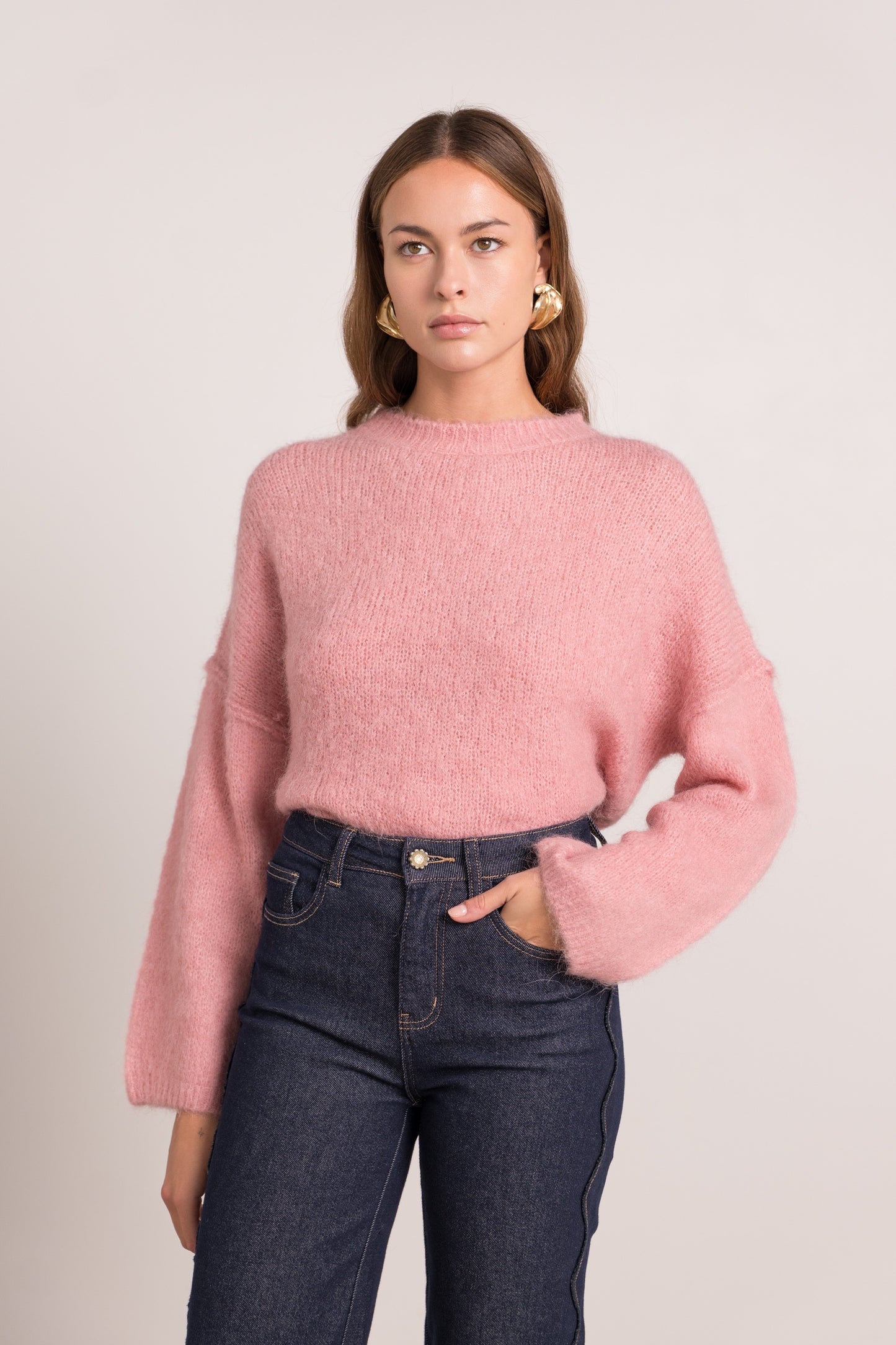 Freya pink fluffy slouchy jumper