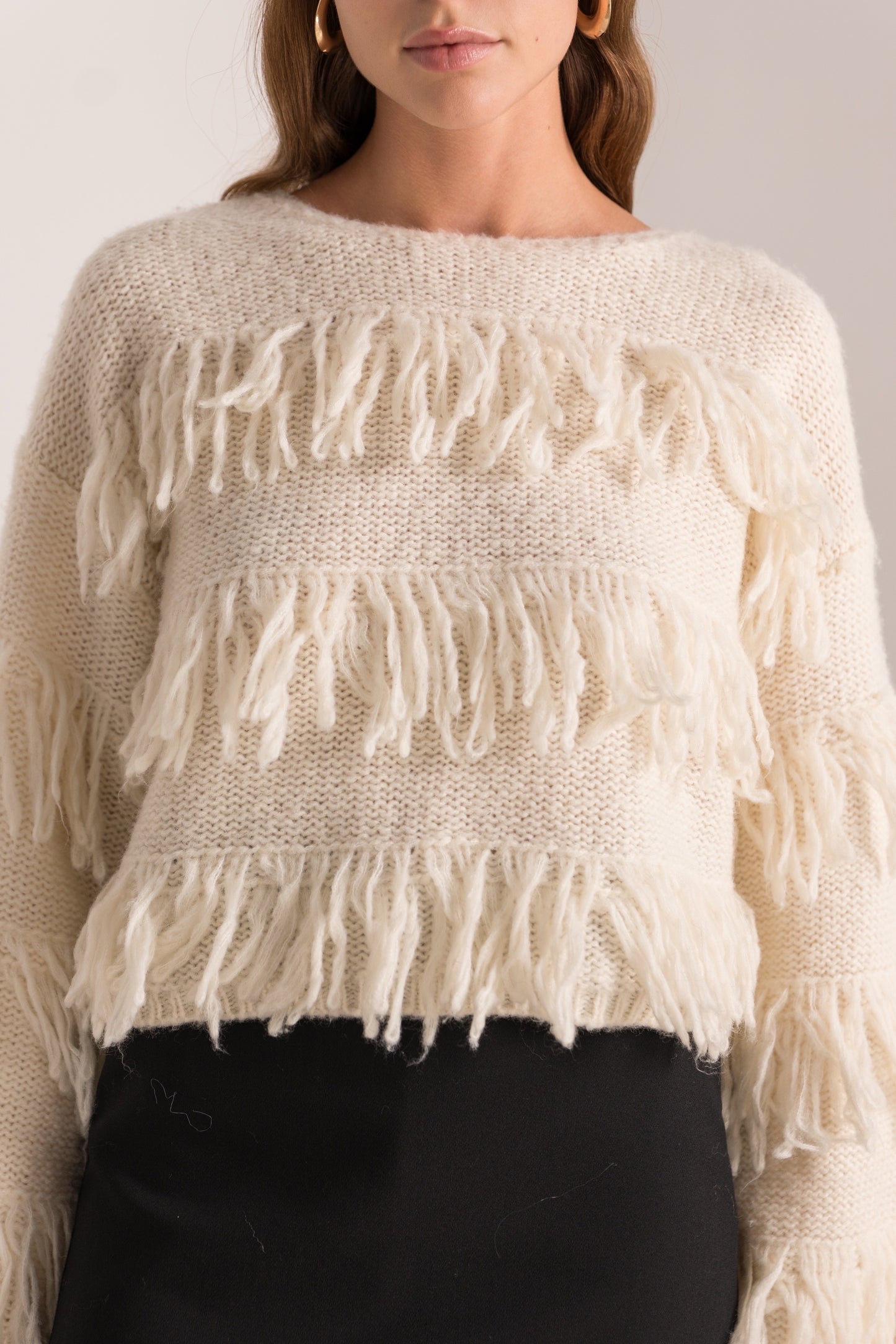 Mia fringe cropped ivory jumper