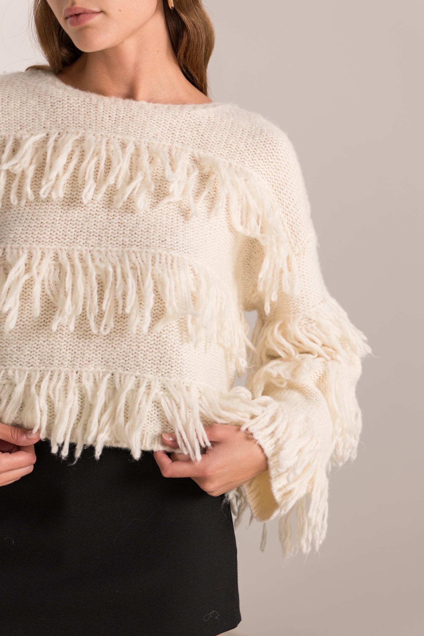 Mia fringe cropped ivory jumper