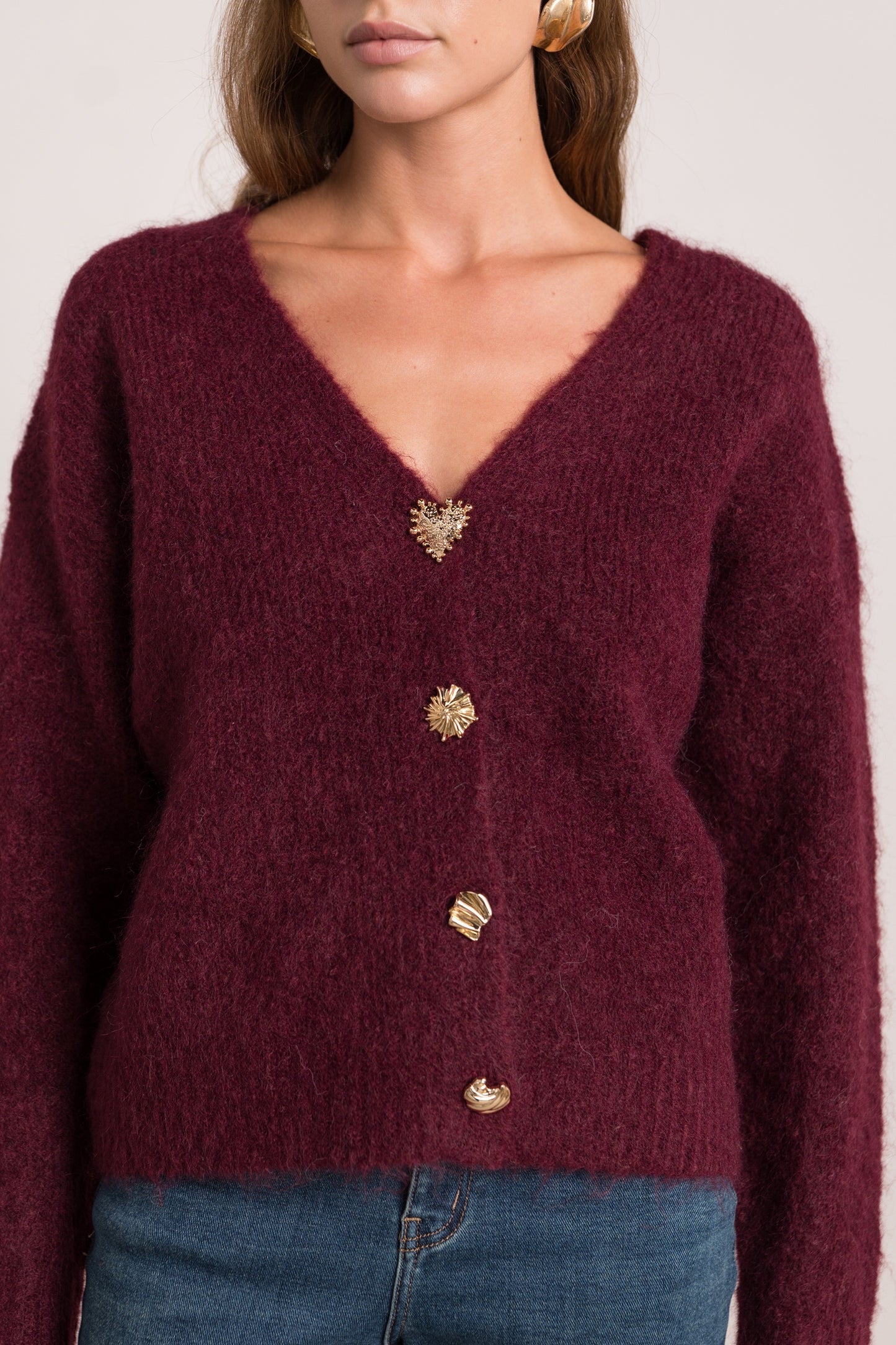 Luna burgundy button detailed cardigan