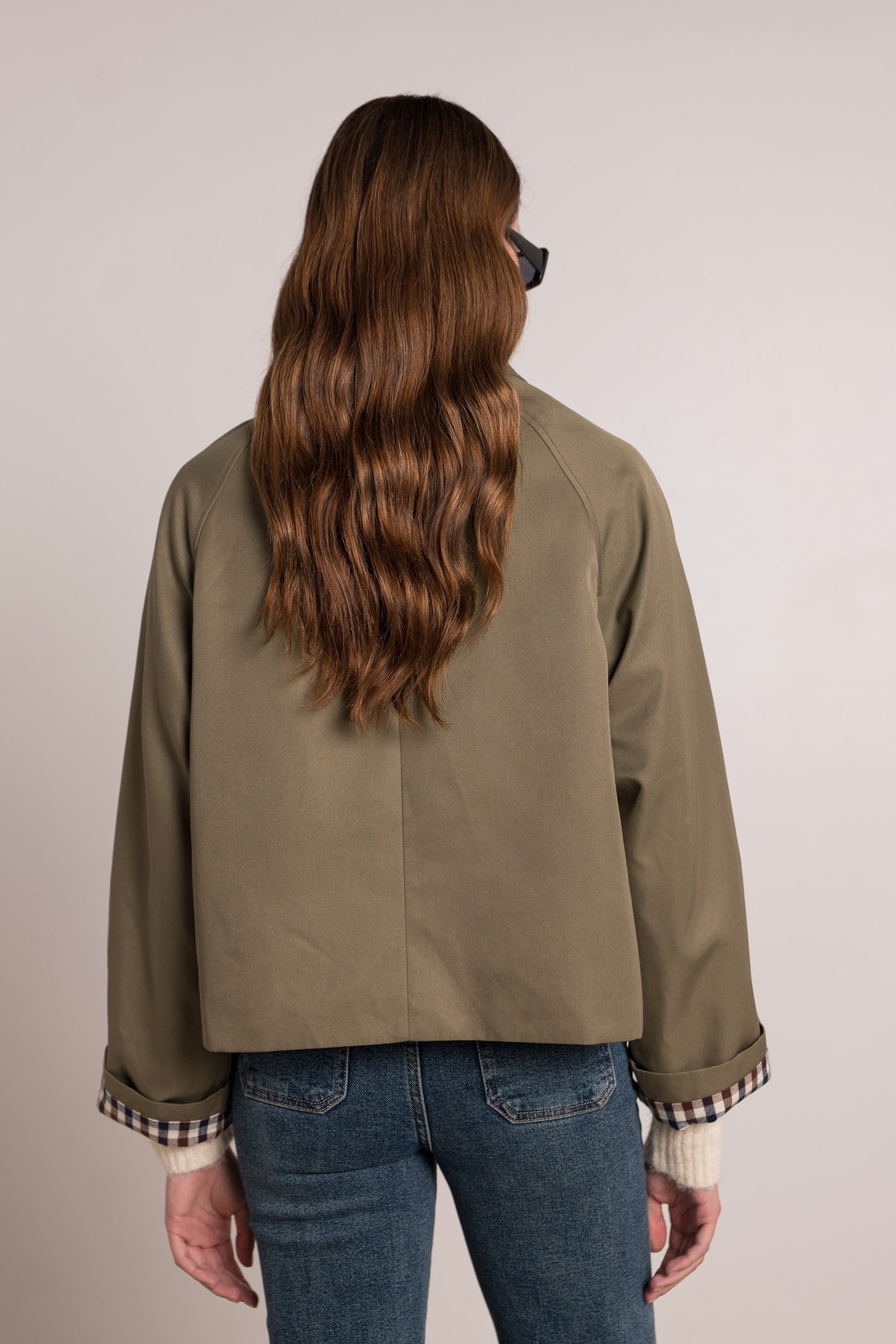 Ivy check cuff khaki short trench coat