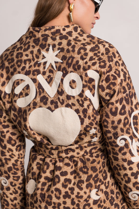 Riley leopard kimono jacket