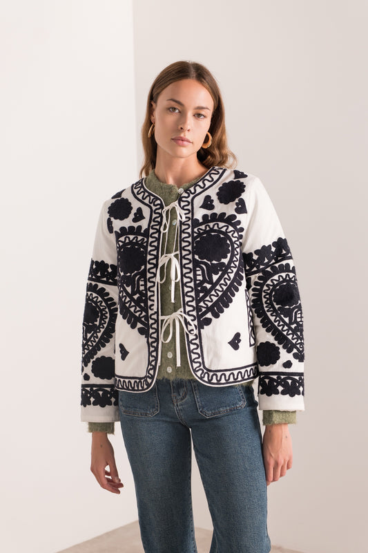 Erin white embroidered quilted jacket