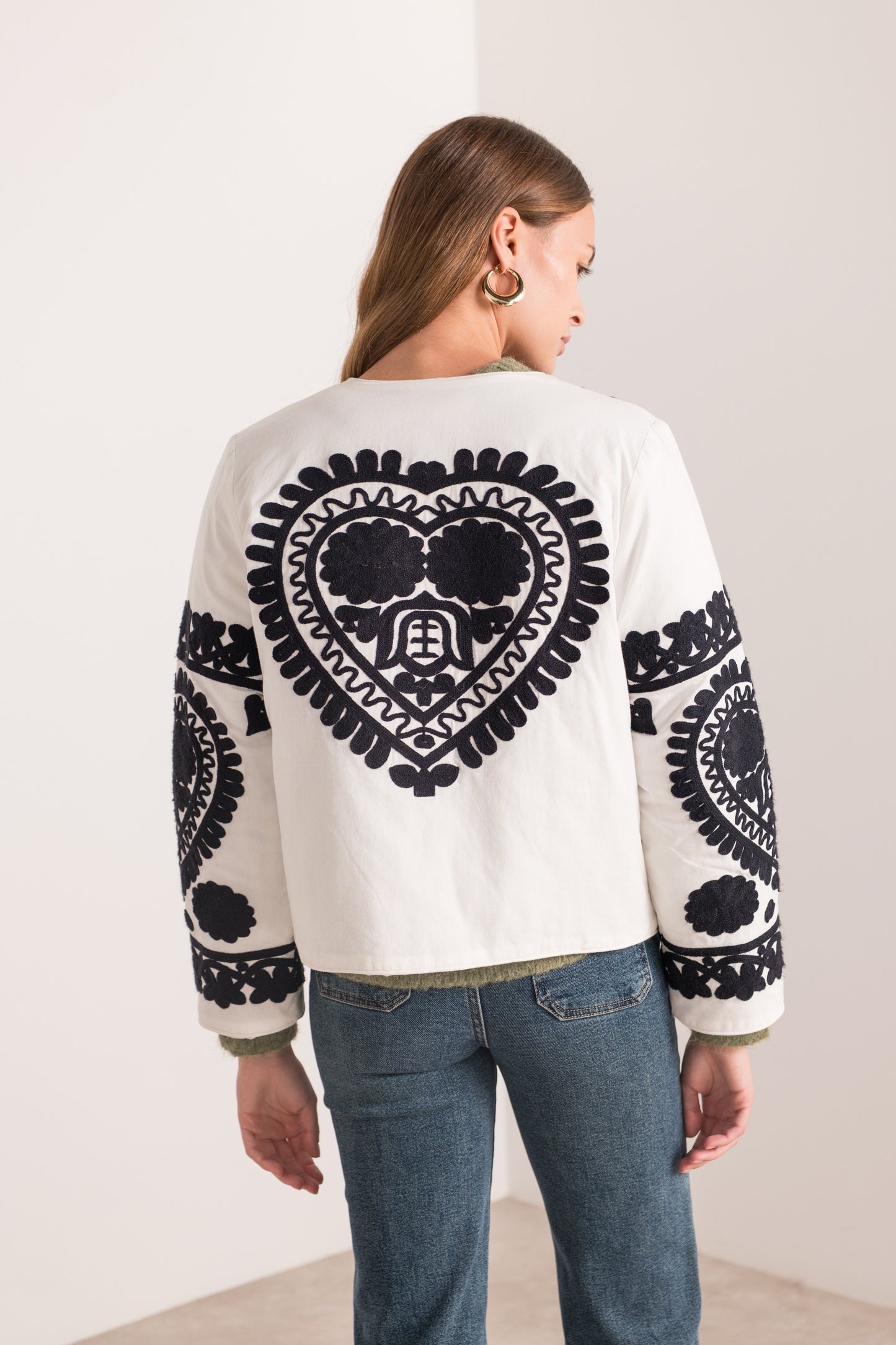 Erin white embroidered quilted jacket