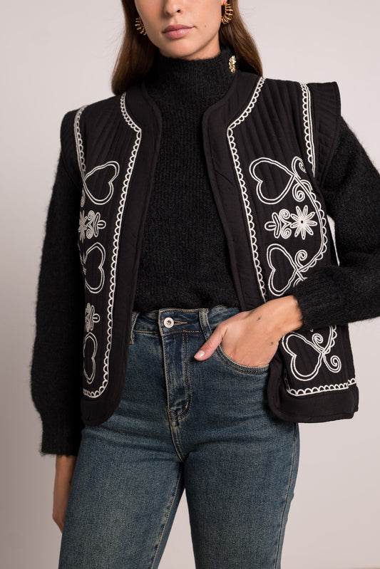 Harper embroidery black quilted gilet