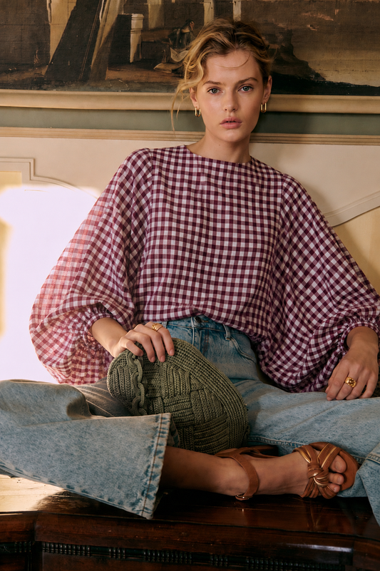 Tara purple gingham balloon top