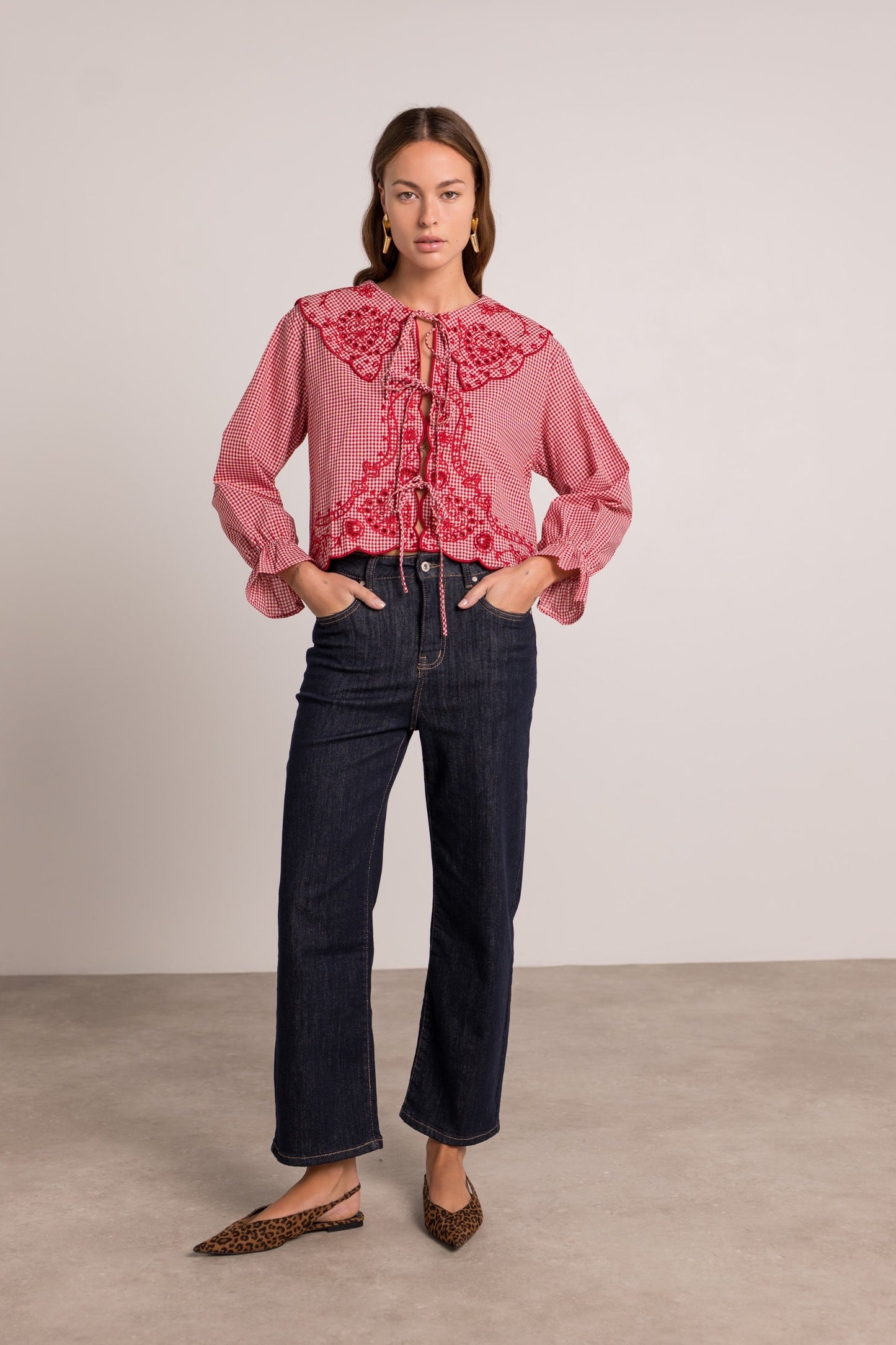 Maya red stripe Peter Pan collar blouse