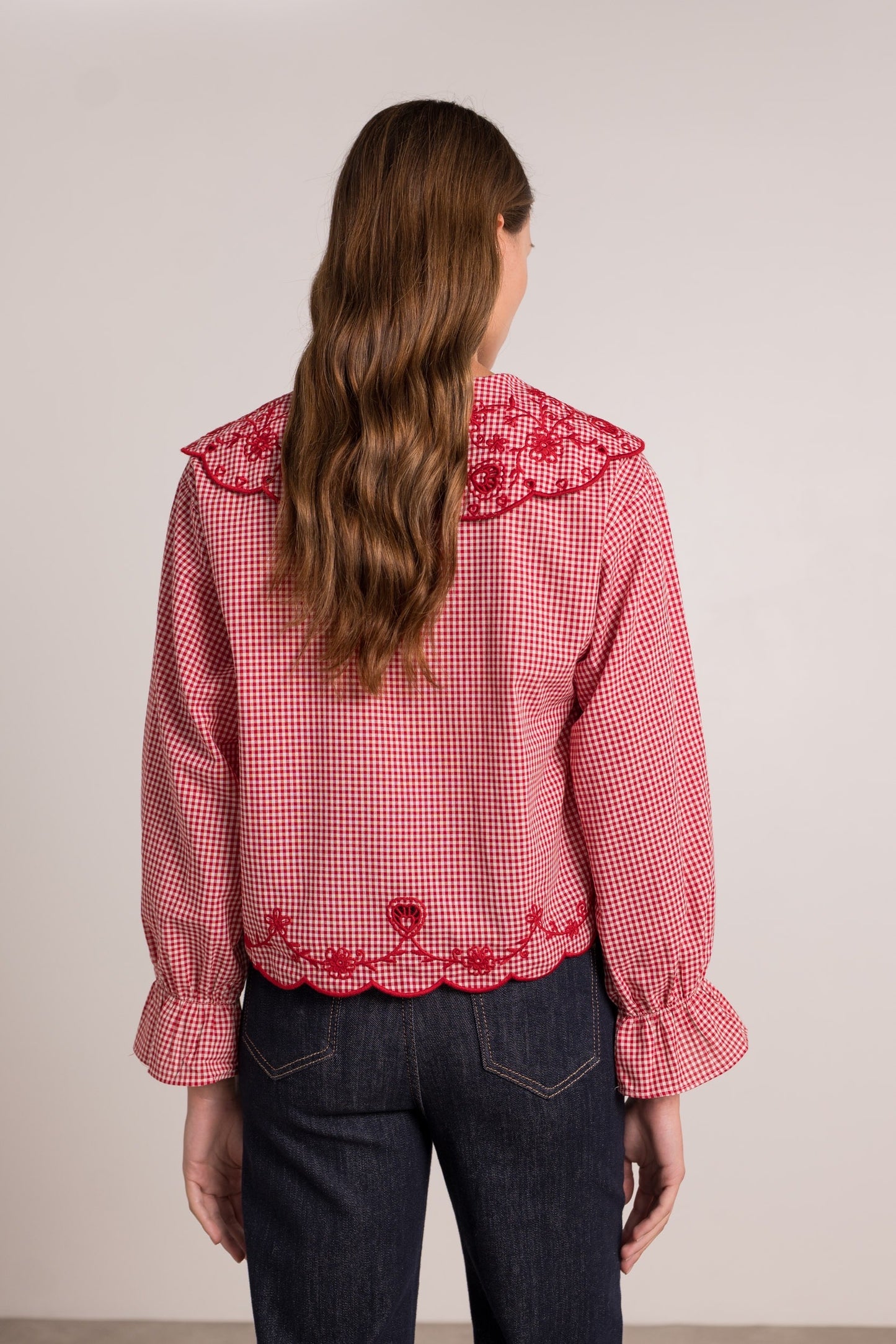 Maya red stripe Peter Pan collar blouse