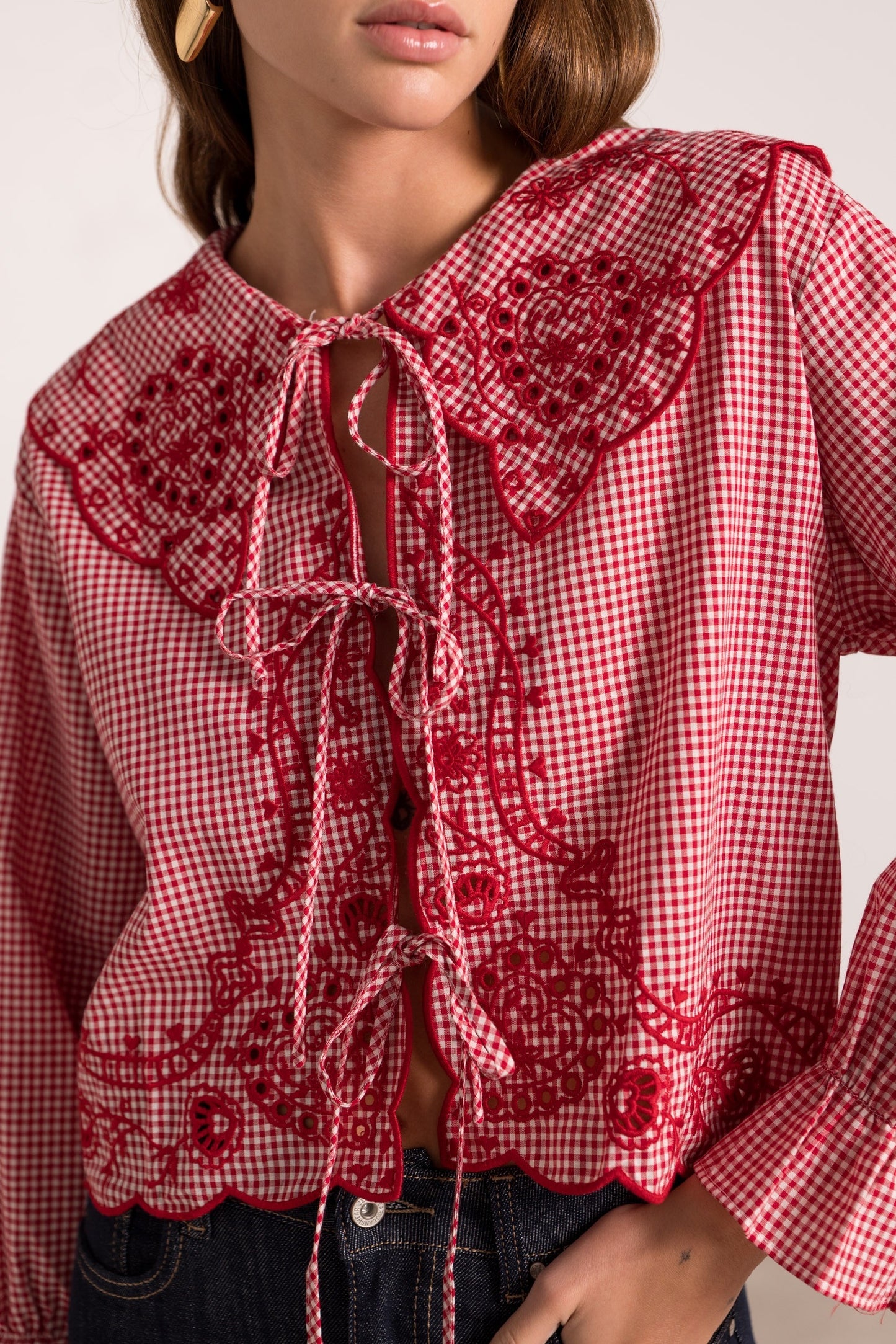 Maya red stripe Peter Pan collar blouse