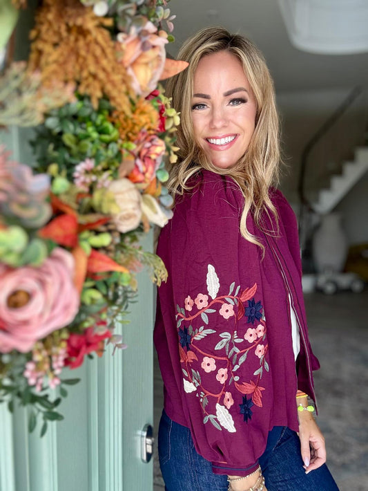Preorder Cecilia burgundy floral boho jacket