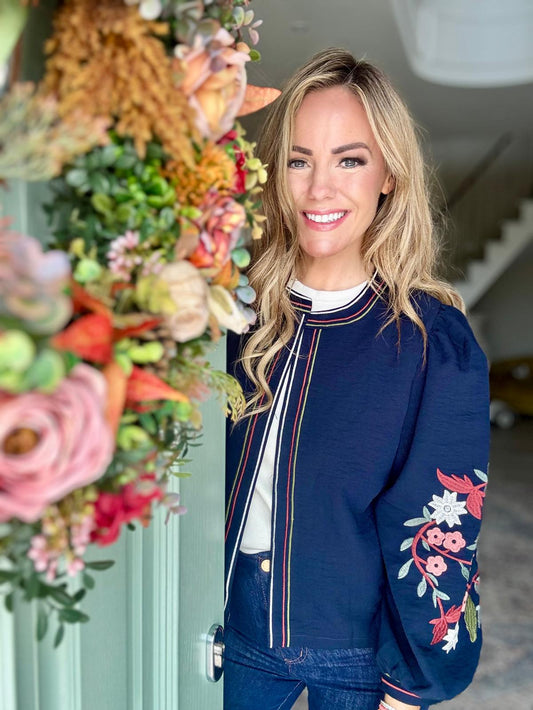 Preorder Cecilia navy floral boho jacket