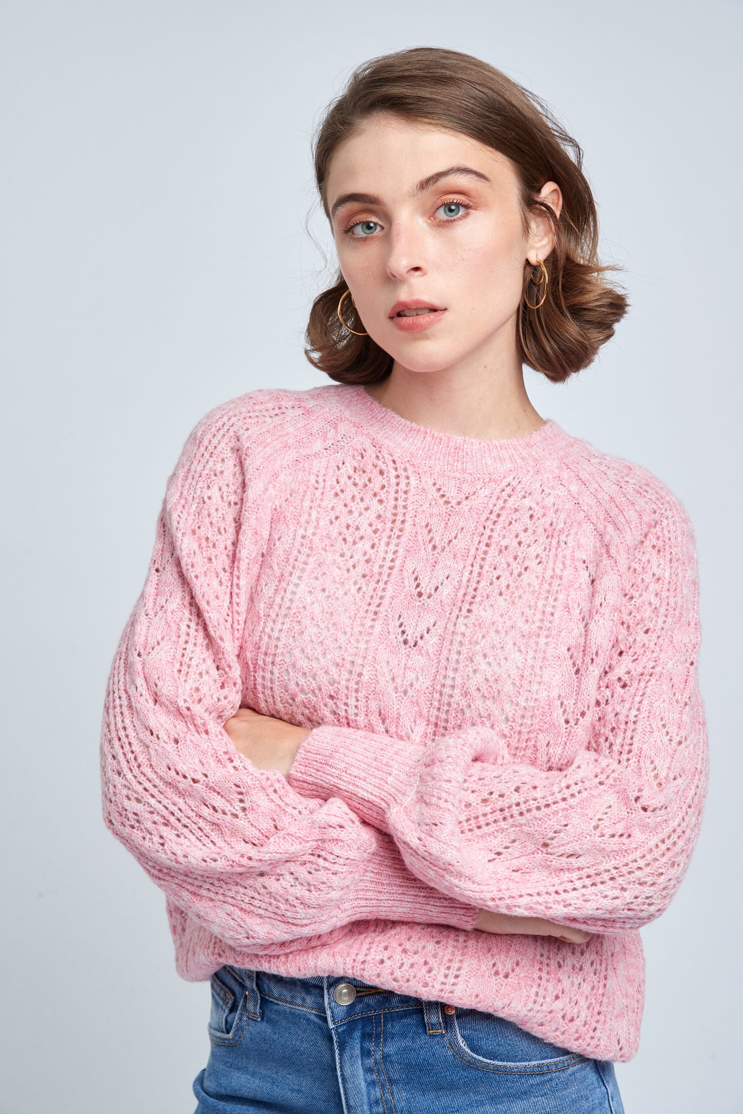 Poppy pink cut work jumper