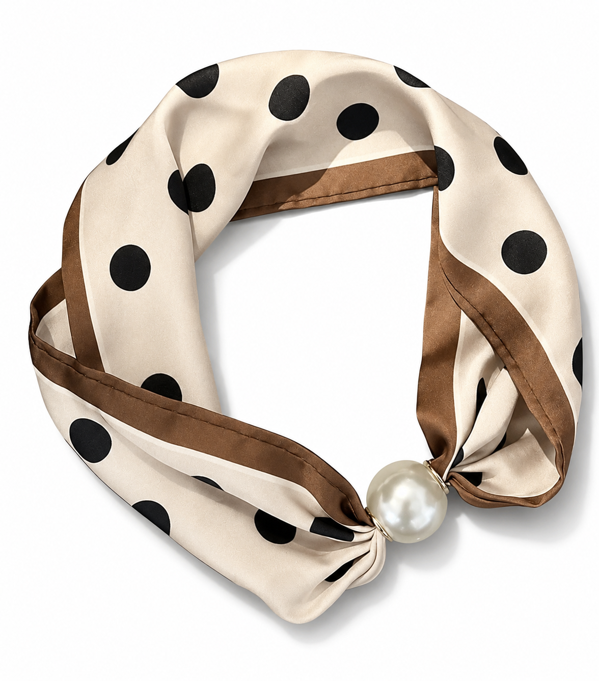 Polka dot neck scarf with pearl closure