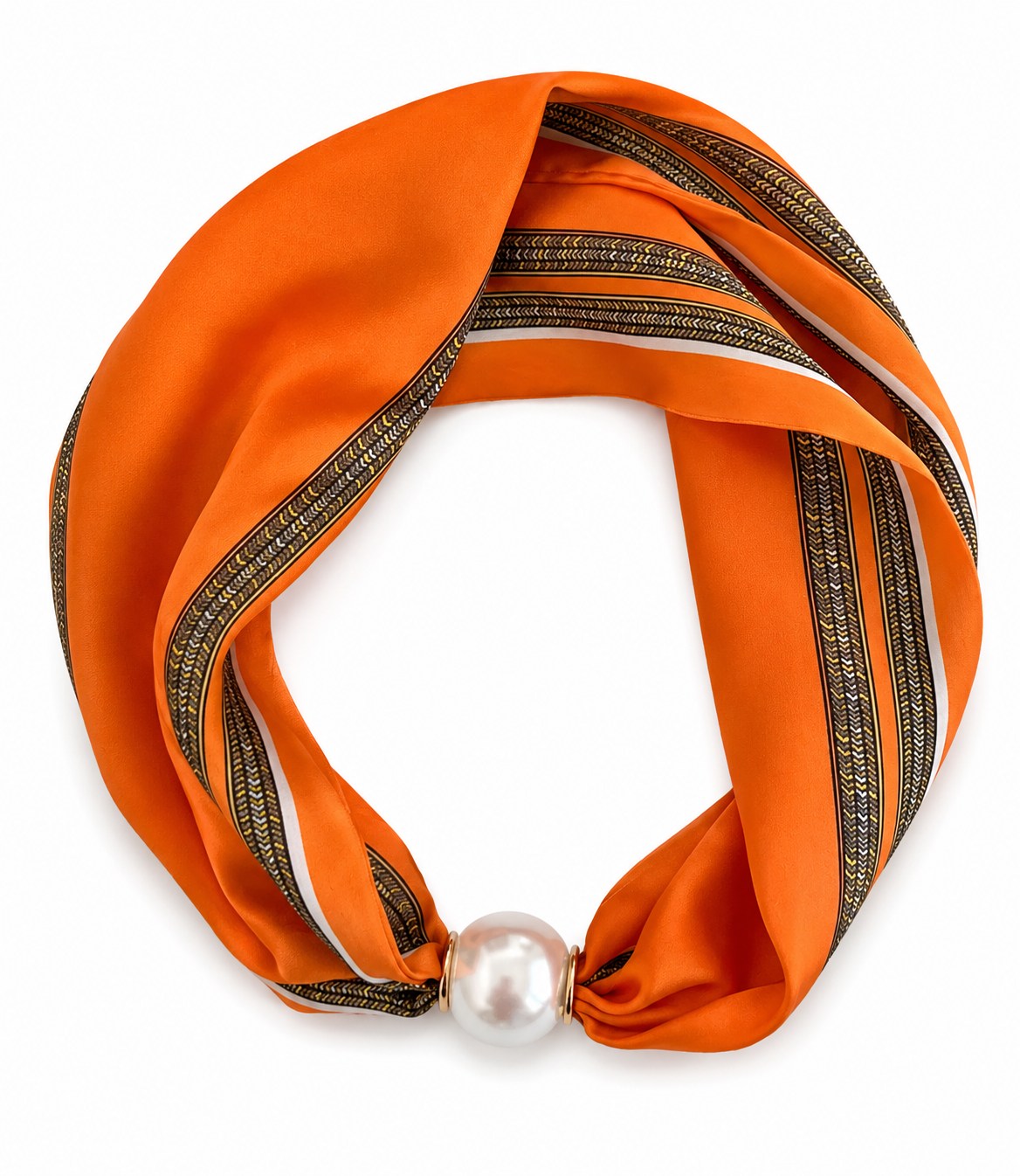 Orange neck scarf with pearl closure