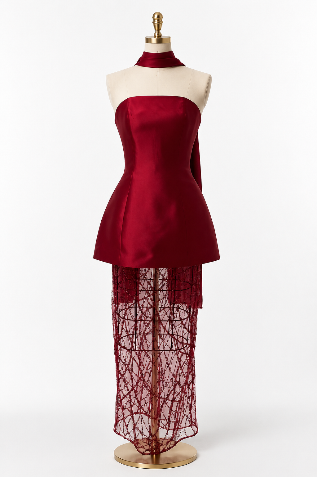 Caoimhe burgundy strapless dress sequin skirt