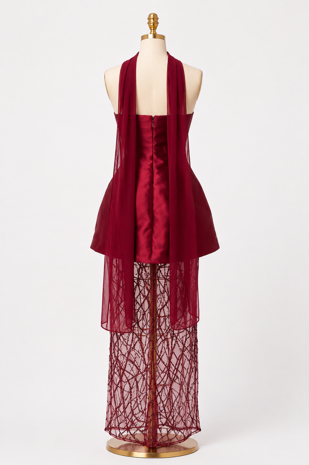 Caoimhe burgundy strapless dress sequin skirt