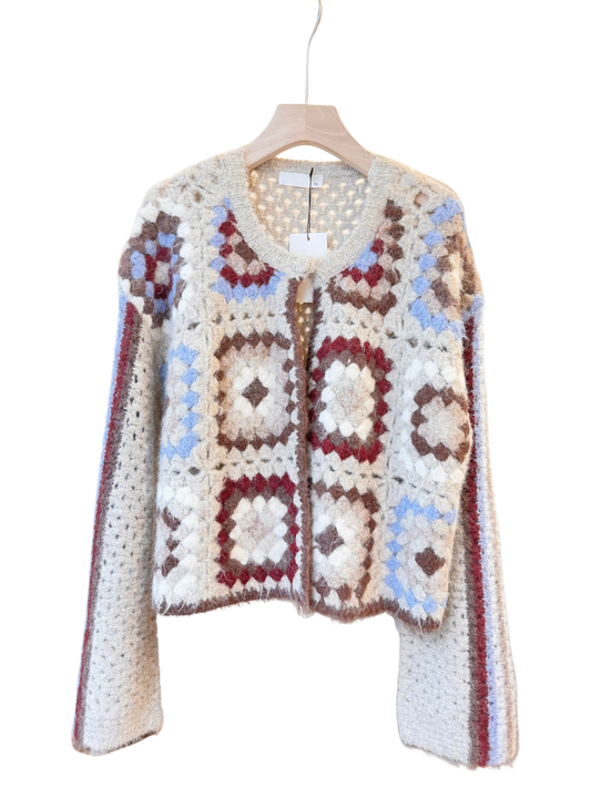 Yara fluffy boho patchwork cardigan