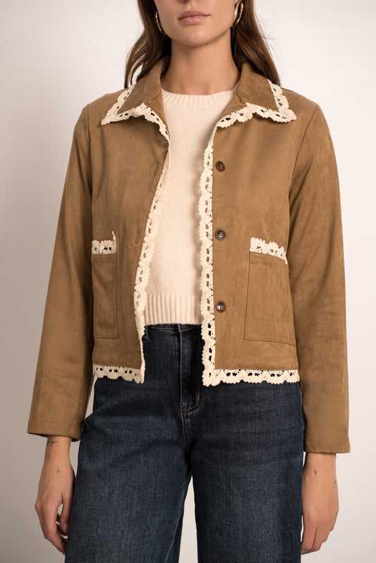 Chloe faux suede lace trim jacket