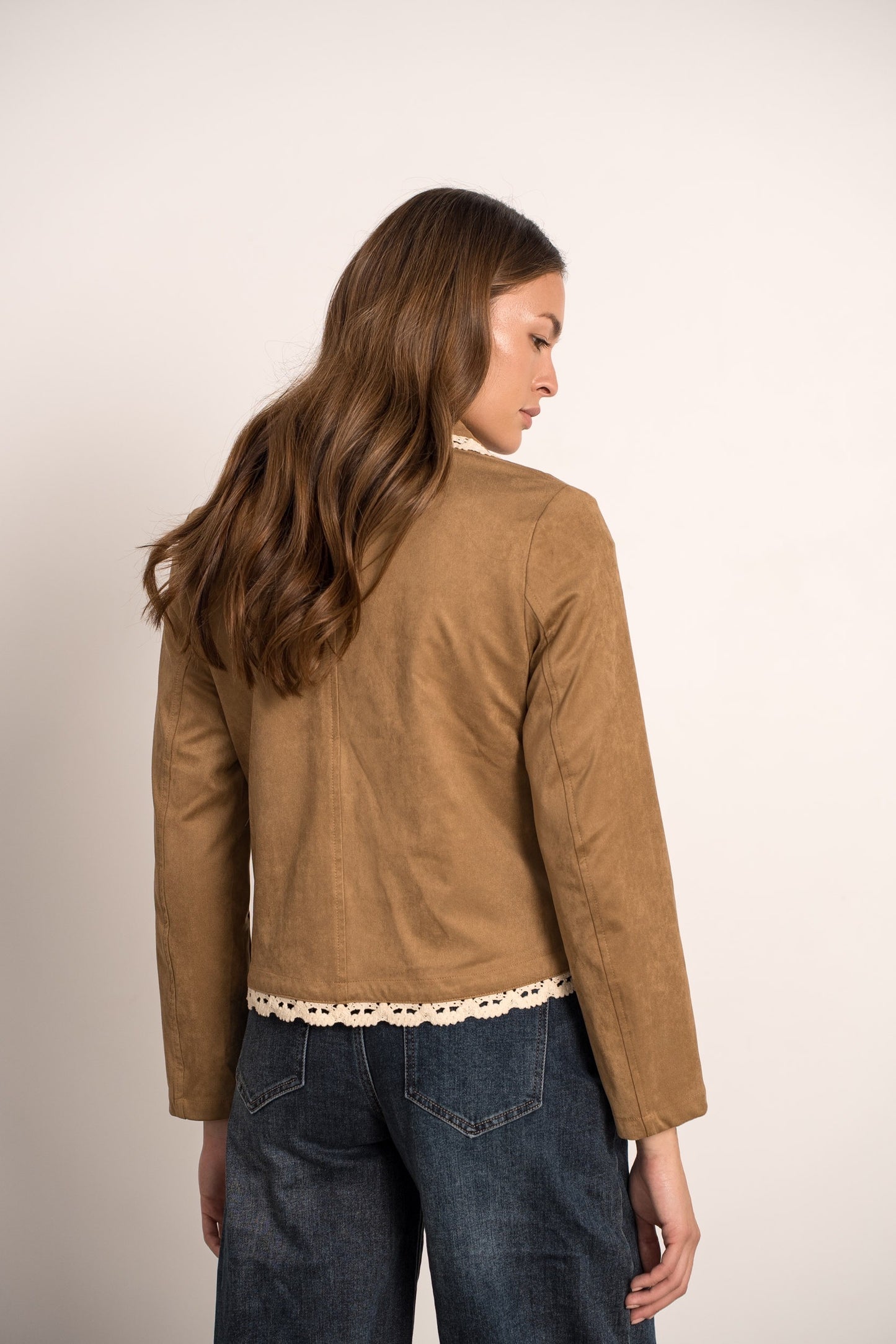 Chloe faux suede lace trim jacket