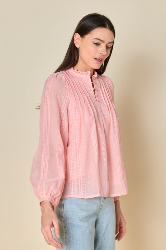 Frances powder pink pearl neck blouse