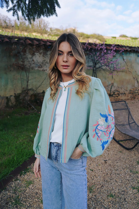 Cecilia sage green floral boho jacket