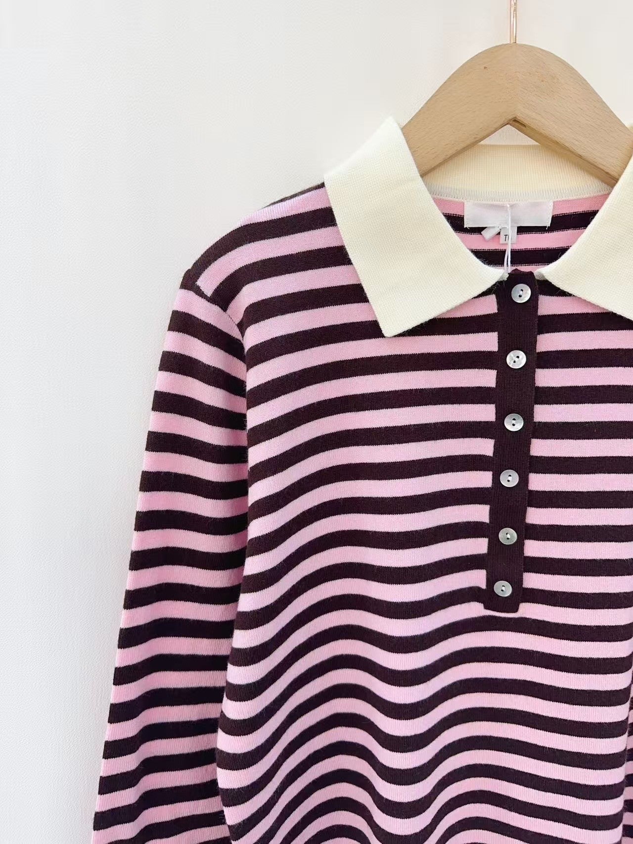 Beth pink striped knit polo top
