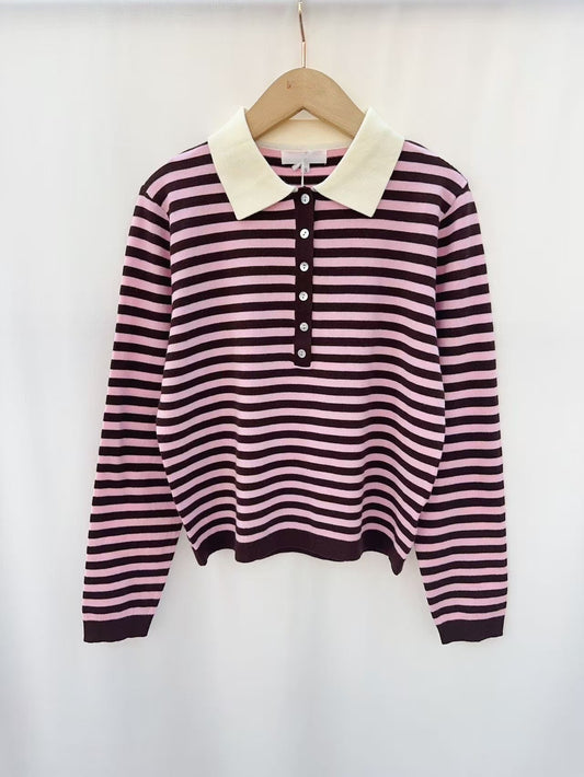 Beth pink striped knit polo top