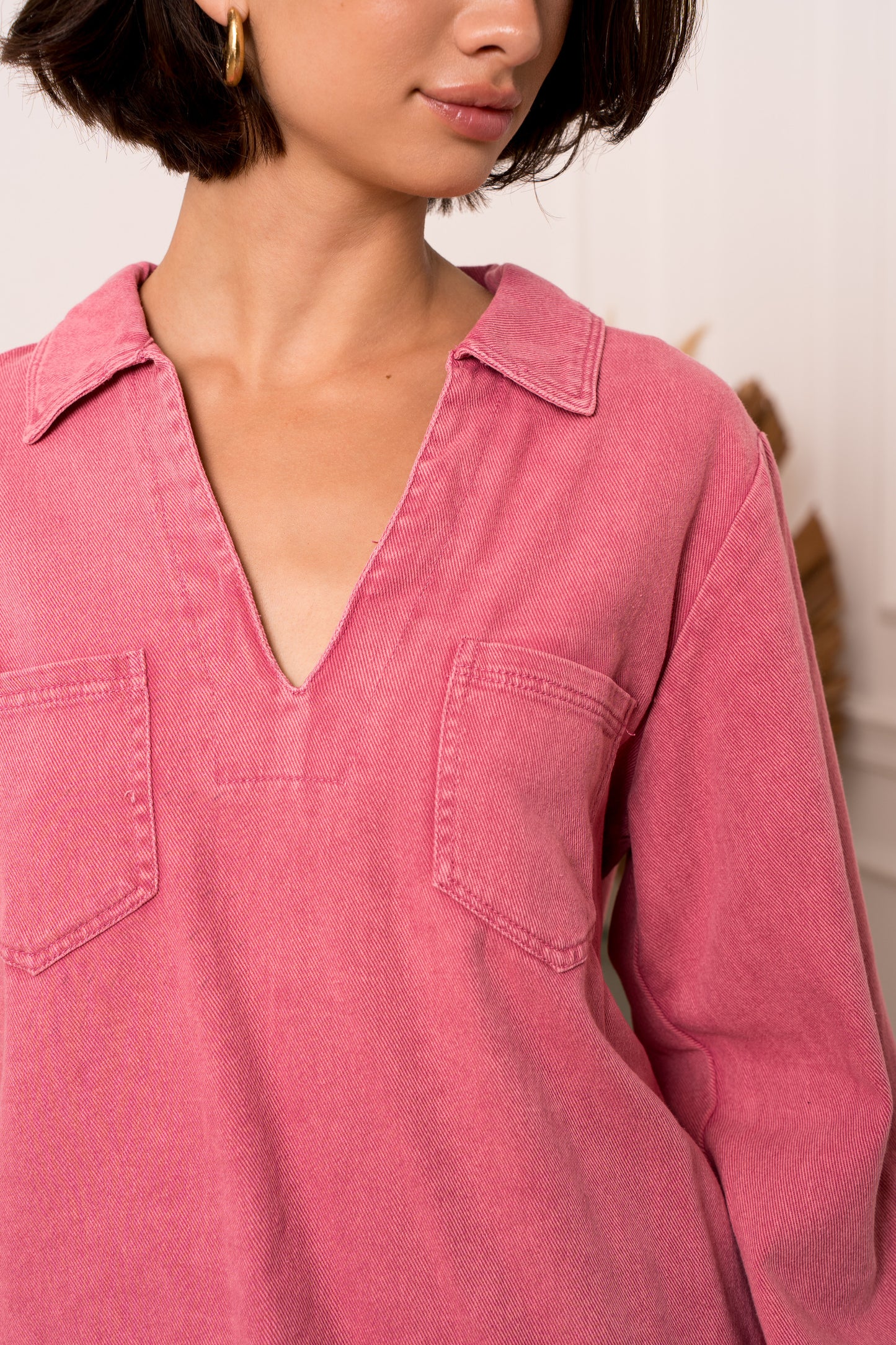 Avery pink denim shirt blouse