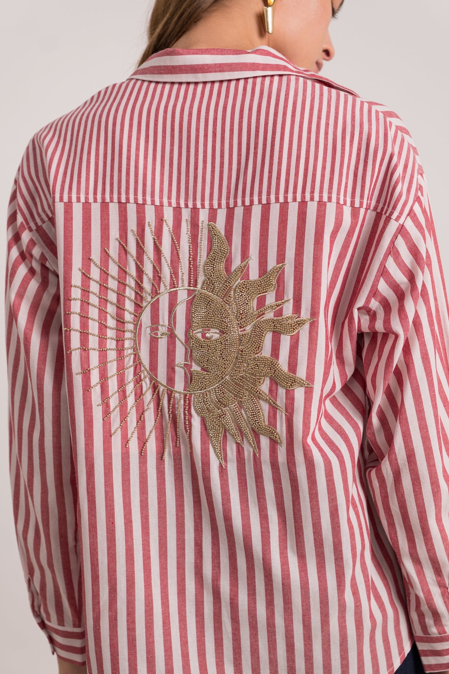 Audrey striped red beaded sun shirt
