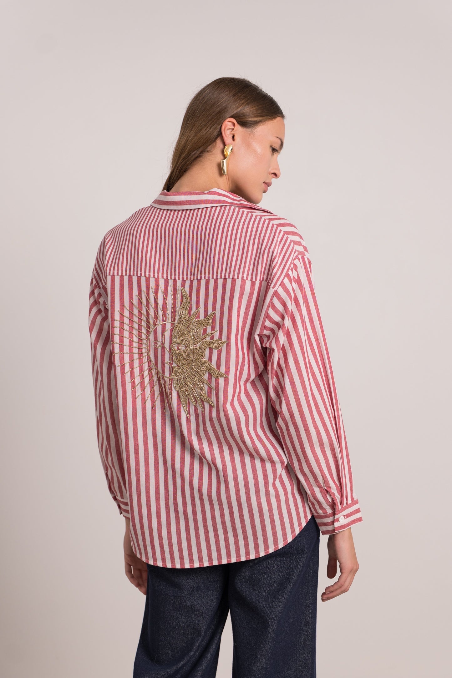 Audrey striped red beaded sun shirt
