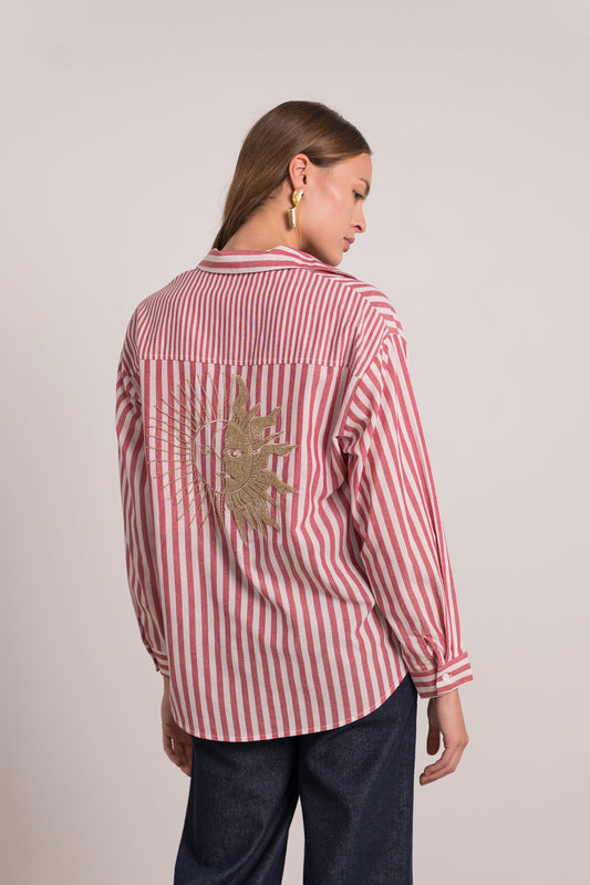Audrey striped red beaded sun shirt