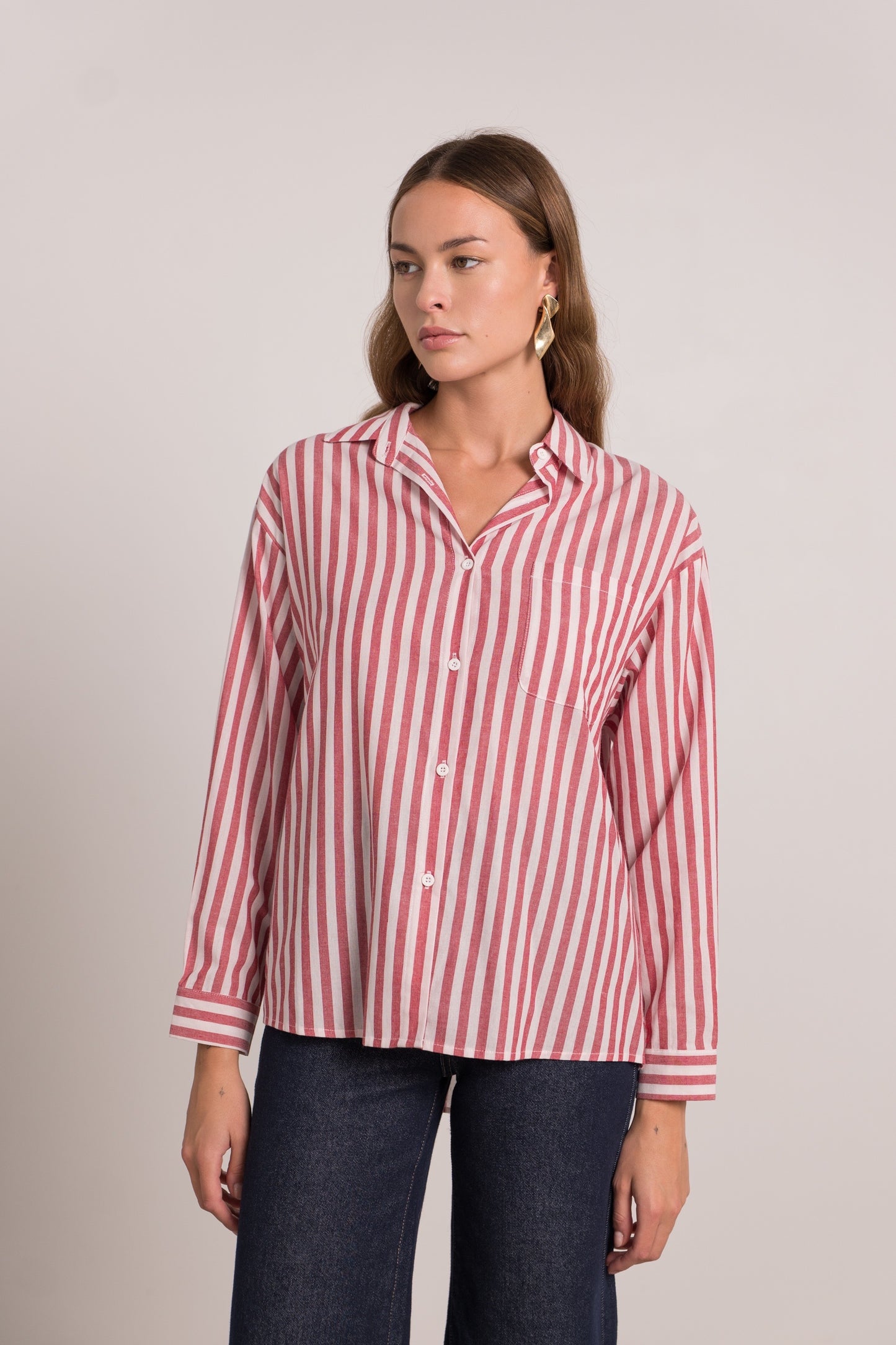 Audrey striped red beaded sun shirt