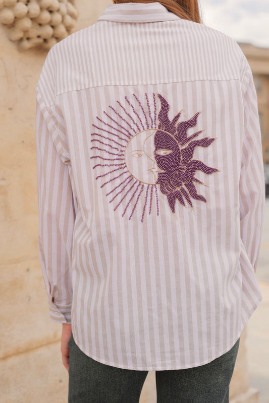 Audrey striped beige beaded sun shirt