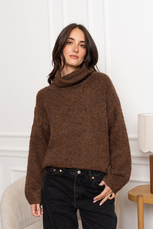 Edith chocolate brown polo fluffy jumper