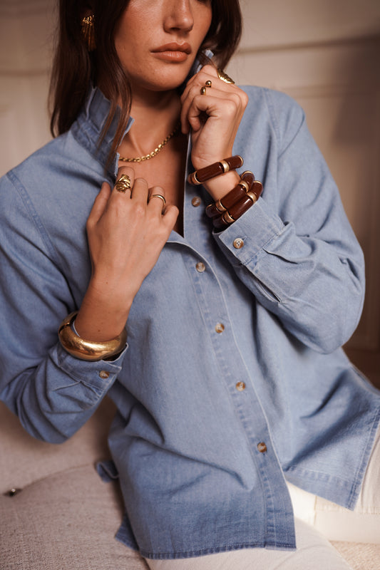 Lola denim frill neck shirt